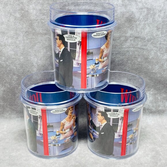 Vintage Winston 14oz Thermo-Serv Tumblers Retro Advertising Design Set of 3 - Picture 6 of 11